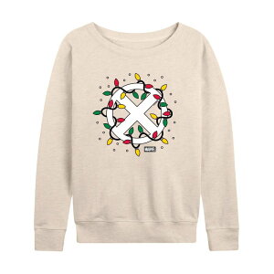}[x fB[X gbvX TVc pC S Women's Marvel X-Men Logo Christmas Lights French Terry Long Sleeve Tee Beige x[W