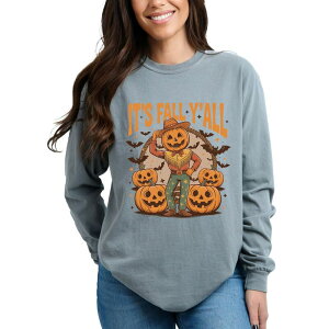 Simply Sage Market ���f�B�[�X �g�b�v�X T�V���c Simply Sage Market It's Fall Y'all Pumpkin Cowboy - Garment Dyed Long Sleeve Grey �O���[