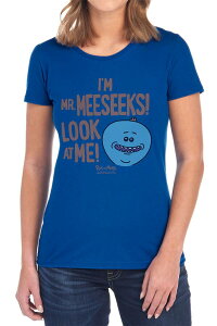 �A�j���L�����N�^�[ ���f�B�[�X �g�b�v�X T�V���c �O���t�B�b�N Licensed Character Juniors' Rick and Morty Mr. Meeseeks Graphic Tee Dark Blue �u���[