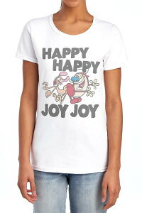 �A�j���L�����N�^�[ ���f�B�[�X �g�b�v�X T�V���c �O���t�B�b�N Licensed Character Juniors' Ren And Stimpy Happy Joy Graphic Tee White �z���C�g