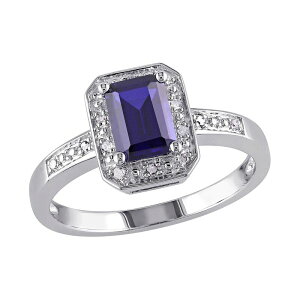 Xe O[X fB[X ANZT[ O Stella Grace Sterling Silver Lab-Created Sapphire andiamond Accent Octagonal Halo Ring Blue u[