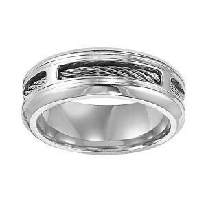 Aufbh Y ANZT[ O TVc Unbranded Men'stainlessteel & Cable Inlay Band Ring Stainless