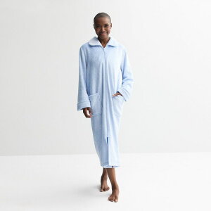 �N���t�g���o���[ ���f�B�[�X �A���_�[�E�F�A �i�C�g�E�F�A �v���X�T�C�Y Women's Croft & Barrow Long Plush Zip Front Robe Blue Snowflake Damask �u���[