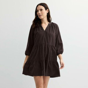 �\�m�} ���f�B�[�X �g�b�v�X �����s�[�X �e�B�A�[�h �R�[�f�����C �v�` �~�j Petite Sonoma Goods For Life Tiered Corduroy Mini Dress Laney Plum �v����