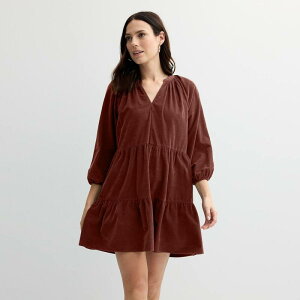 �\�m�} ���f�B�[�X �g�b�v�X �����s�[�X �e�B�A�[�h �R�[�f�����C �v�` �~�j Petite Sonoma Goods For Life Tiered Corduroy Mini Dress Merlot Mist