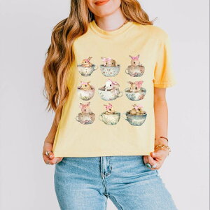 Simply Sage Market ���f�B�[�X �g�b�v�X T�V���c Simply Sage Marketeacup Bunnies Coquette Boxy Crop Top Butter �Z�[�W
