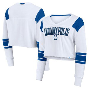 yz t@ieBNX fB[X TVc gbvX Women's Fanatics White Indianapolis Colts Stretch Cropped Fashion Long Sleeve T-Shirt Clt White