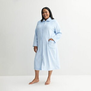 �N���t�g���o���[ ���f�B�[�X �A���_�[�E�F�A �i�C�g�E�F�A �v���X�T�C�Y Women's Plus Croft & Barrow Long Plush Zip Front Robe Blue Snowflake Damask �u���[