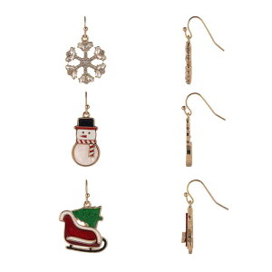 Aufbh fB[X ANZT[ sAXECO Unbranded Gold Tone 3-Pair Snowman Snowflake & Christmas Tree Sled Earring Set Multi }`J[