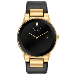 yz V`Y Y rv ANZT[ Citizen Eco-Drive Men's Goldtone Stainless Leather Strap Watch Black