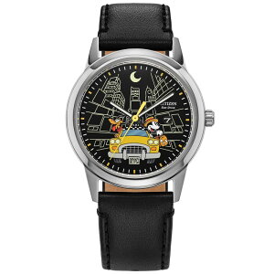 yz V`Y Y rv ANZT[ Disney's Mickey Mouse & Pluto Leather Strap Watch by Citizen Black