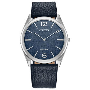 yz V`Y Y rv ANZT[ Citizen Eco-Drive Men's Leather Strap Watch Blue