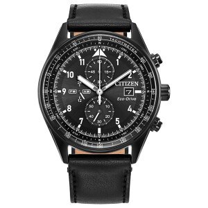 yz V`Y Y rv ANZT[ Citizen Men's Chronograph Leather Strap Watch Black