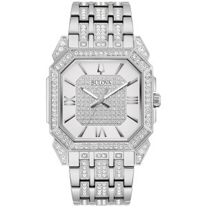 uo Y ANZT[ rv TVc Bulova Men's Octava Stainlessteel Crystal Accent Pave Dial Bracelet Watch - 96A285 Silver Vo[