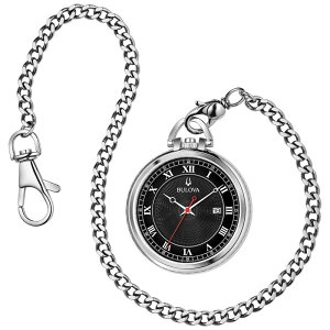 yz uo Y rv ANZT[ Bulova Men's Classic Stainless Steel Black Dial Pocket Watch with Detachable Chain - 96B308 Black