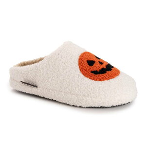 yz NNX fB[X T_ V[Y MUK LUKS Women's Halloween Punch Needle Slip-On Slippers Ivory Jack O Lantern