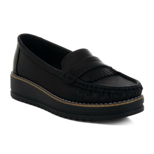 hO fB[X V[Y Xb|E[t@[ tW London Rag Croyda Women's Nubuck Fringed Loafers Black ubN