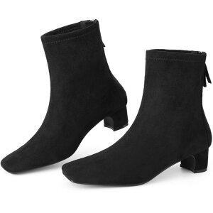 �A���O�� �P�[ ���f�B�[�X �V���[�Y �u�[�c�E���C���u�[�c �A���N�� �q�[�� ALLEGRA K Women'square Toe Back Zip Chunky Low Heels Ankle Booties Black �u���b�N