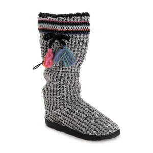 ���N���N�X ���f�B�[�X �V���[�Y �T���_�� �u�[�c �j�b�g MUK LUKS Tabbi Toggle Women's Knit Winter Boots Black White �z���C�g