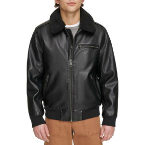 ���[�o�C�X �����Y �A�E�^�[ �W���P�b�g�E�u���]�� ���U�[ �t�F�C�N���U�[ Men's Levi's Faux Leather Sherpa Collar Aviator Bomber Jacket Black �u���b�N