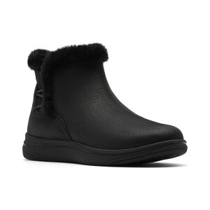 yz N[NX fB[X u[cECu[c V[Y Clarks Cloudsteppers Breeze Faux Fur Women's Slip-On Ankle Boots Black Textile