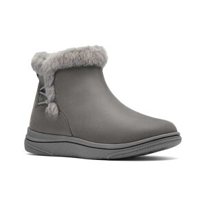 yz N[NX fB[X u[cECu[c V[Y Clarks Cloudsteppers Breeze Faux Fur Women's Slip-On Ankle Boots Dark Gray Textile