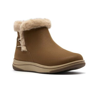 yz N[NX fB[X u[cECu[c V[Y Clarks Cloudsteppers Breeze Faux Fur Women's Slip-On Ankle Boots Dark Tan Textile