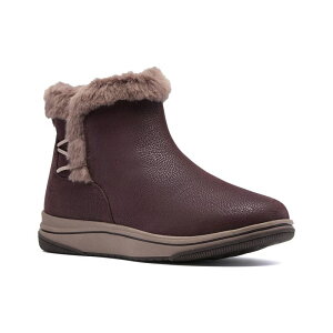 yz N[NX fB[X u[cECu[c V[Y Clarks Cloudsteppers Breeze Faux Fur Women's Slip-On Ankle Boots Merlot Textile