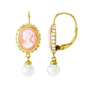 yz Aufbh fB[X sAXECO ANZT[ 14k Gold Over Silver Simulated Pearl and Cubic Zirconia Cameo Drop Earrings White