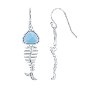 yz Aufbh fB[X sAXECO ANZT[ Sterling Silver Larimar & Cubic Zirconia Fish Skeleton Earrings Sterling