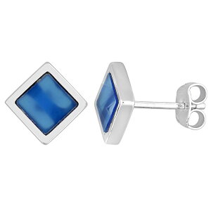 Xe O[X fB[X ANZT[ sAXECO Stella Grace Sterling Silver Blue Agate Square Stud Earringsterling Silver Vo[