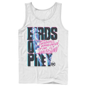yz AjLN^[ Y TVc gbvX Men's Birds of Prey Harley Quinn Logo Portrait Tank Top White