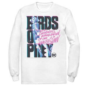 yz AjLN^[ Y TVc gbvX Men's Birds of Prey Harley Quinn Logo Portrait Long Sleeve Tee White