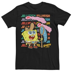 yz AjLN^[ Y TVc gbvX Men's SpongeBob Sponge On The Run Jellyfish Stack Tee Black