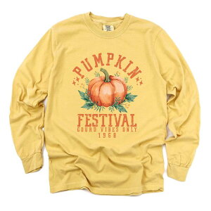 Simply Sage Market ���f�B�[�X �g�b�v�X T�V���c �O���t�B�b�N Simply Sage Market Pumpkin Festival Gourd Vibes - Women's Garment Dyed Long Sleeve Graphic T-Shirt Mustard �}�X�^�[�h