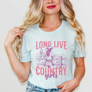 Simply Sage Market ���f�B�[�X �g�b�v�X T�V���c �O���t�B�b�N Simply Sage Market Long Live Country Girls Glitter - Womenshort Sleeve Graphic T-Shirt Ice Blue �u���[