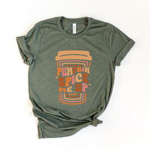 Simply Sage Market ���f�B�[�X �g�b�v�X T�V���c �O���t�B�b�N Simply Sage Market Pumpkin Spice Me Up Cup - Women'short Sleeve Graphic T-Shirt Army Green �O���[��