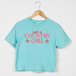 Simply Sage Market ���f�B�[�X �g�b�v�X T�V���c �v�����g �O���t�B�b�N Simply Sage Market Just A Country Girl Stars Glitter/Puff Print - Womens Boxy Crop Top Graphic T-Shirt Chalky Mint �~���g