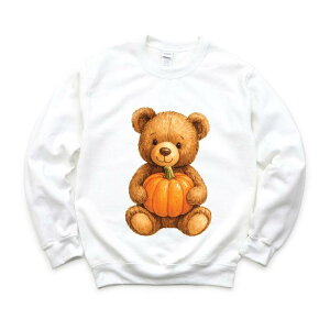 Simply Sage Market ���f�B�[�X �g�b�v�X T�V���c �X�E�F�b�g Simply Sage Market Watercolor Pumpkin Bear - Womensweatshirt White �z���C�g