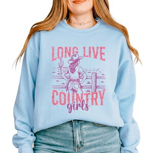 Simply Sage Market ���f�B�[�X �g�b�v�X T�V���c �X�E�F�b�g �O���t�B�b�N Simply Sage Market Long Live Country Girls Glitter - Womens Graphic Sweatshirt Light Blue �u���[