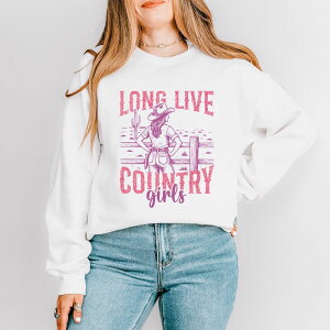 Simply Sage Market ���f�B�[�X �g�b�v�X T�V���c �X�E�F�b�g �O���t�B�b�N Simply Sage Market Long Live Country Girls Glitter - Womens Graphic Sweatshirt White �z���C�g