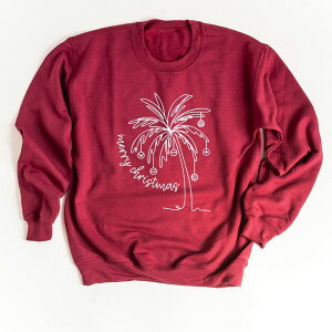 Simply Sage Market ���f�B�[�X �g�b�v�X T�V���c �X�E�F�b�g �O���t�B�b�N Simply Sage Market Merry Christmas Palm Tree - Women's Graphic Sweatshirt Cardinal