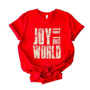 Simply Sage Market ���f�B�[�X �g�b�v�X T�V���c �O���t�B�b�N Simply Sage Market Joy To The World Block Distressed - Women'short Sleeve Graphic T-Shirt Red ���b�h