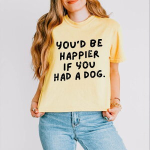 Simply Sage Market ���f�B�[�X �g�b�v�X T�V���c �O���t�B�b�N Simply Sage Market You'd Be Happier If You Had A Dog - Women's Boxy Crop Top Graphic T-Shirt Butter