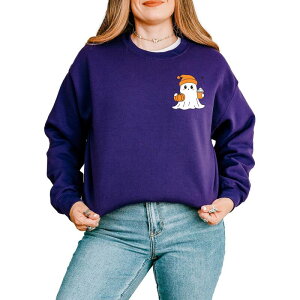 Simply Sage Market ���f�B�[�X �g�b�v�X T�V���c �X�E�F�b�g �O���t�B�b�N Simply Sage Market Ghost Pumpkin Spice Sparkle - Women's Graphic Sweatshirt Purple �p�[�v��