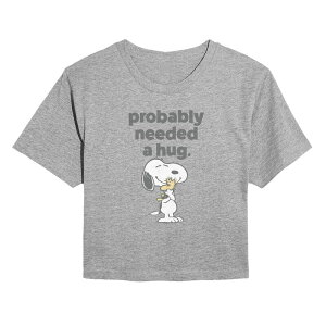 �A�j���L�����N�^�[ ���f�B�[�X �g�b�v�X T�V���c �N���b�v�h Licensed Character Juniors' Peanutsnoopy & Woodstock Probably Needed A Hug Cropped Tee Heather Gray �O���[