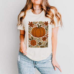 Simply Sage Market ���f�B�[�X �g�b�v�X T�V���c �t�����[�� �t�����[ Simply Sage Market Pumpkin Boho Floral - Short Sleeve Tee Cream �N���[��
