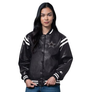 �X�^�[�^�[ ���f�B�[�X �A�E�^�[ �W���P�b�g�E�u���]�� ���U�[ Women'starter Black Dallas Cowboys Higheat Vegan Leather Full-Snap Varsity Jacket Cow Black �u���b�N