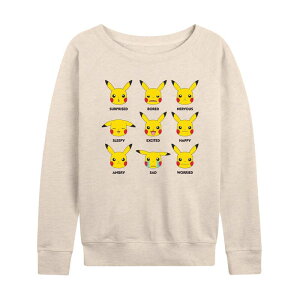 �A�j���L�����N�^�[ ���f�B�[�X �g�b�v�X T�V���c �p�C�� �O���t�B�b�N Licensed Character Women's Pokmon Moody Pikachu Graphic French Terry Long Sleeve Tee Beige �x�[�W��