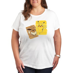 �A�j���L�����N�^�[ ���f�B�[�X �g�b�v�X T�V���c �v���X�T�C�Y �O���t�B�b�N Licensed Character Plusize Pokmon Pikachu & Eevee Graphic Tee White �z���C�g